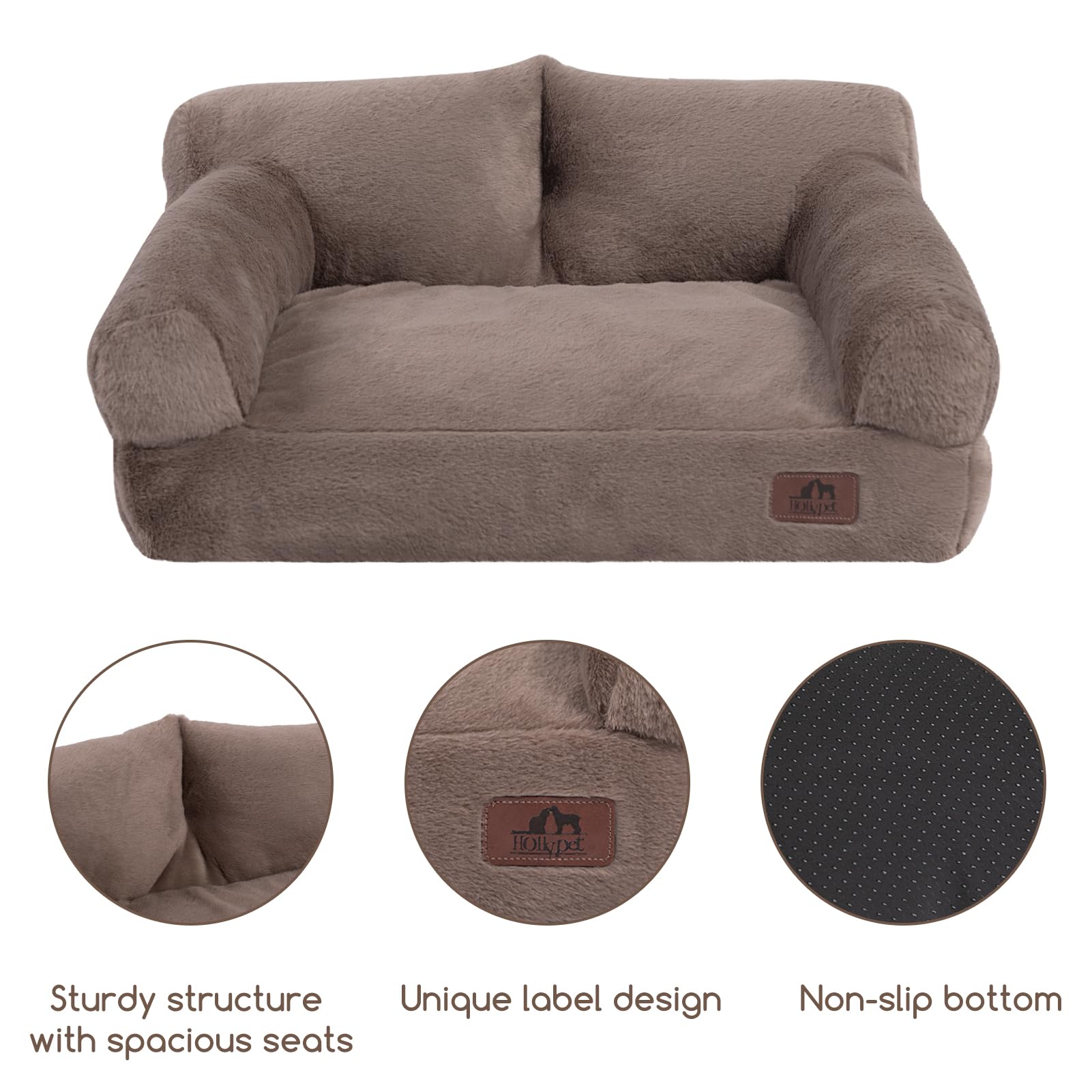 Hollypet fluffy plush pet sofa bed removable cover for easy cleaning