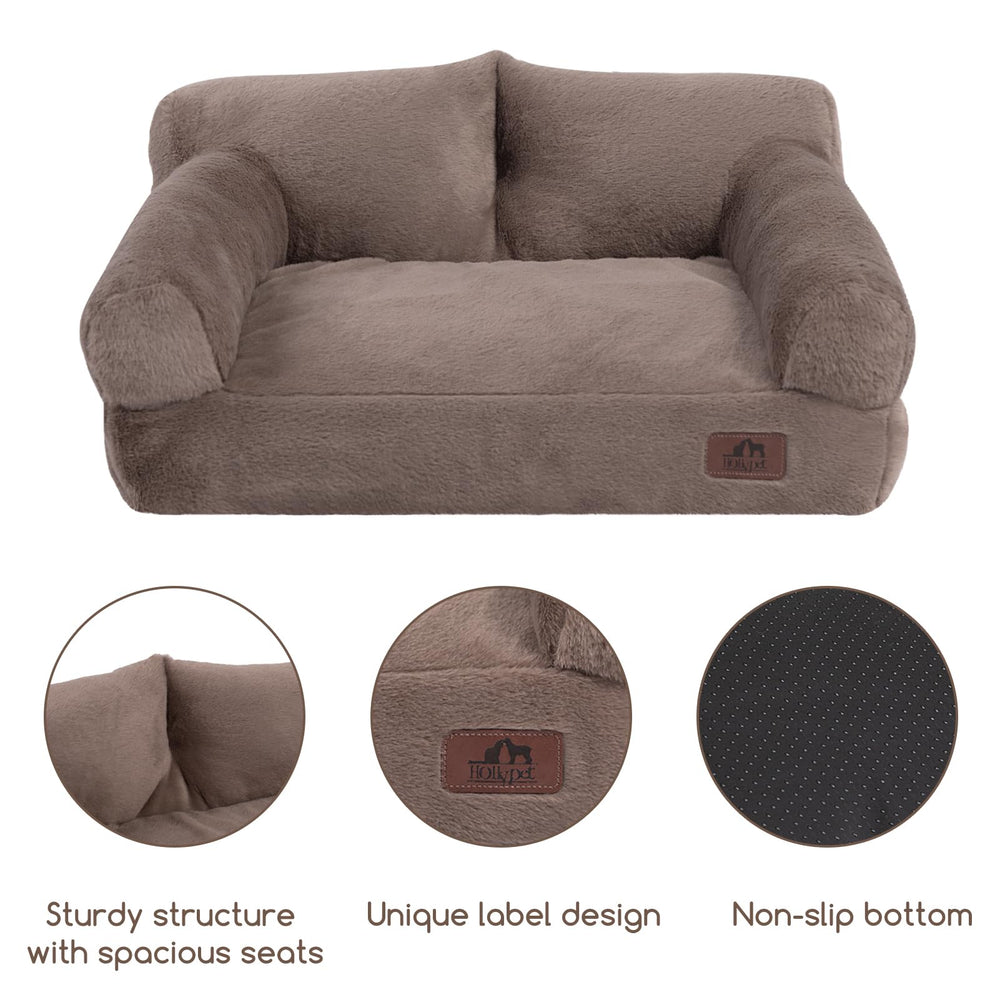Hollypet fluffy plush pet sofa bed removable cover for easy cleaning