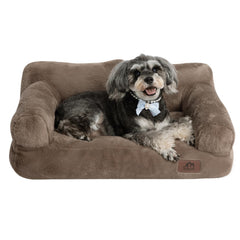 Hollypet fluffy plush pet sofa bed side profile highlighting supportive edge