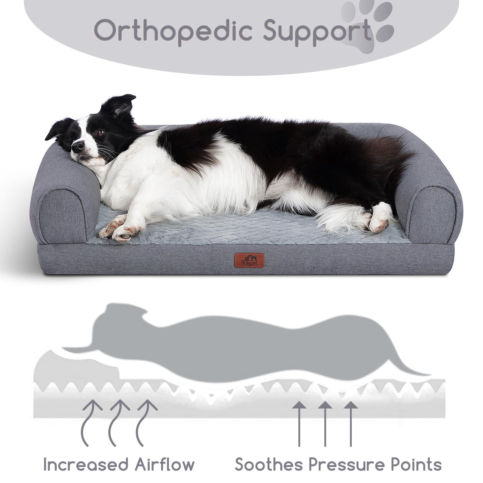 Hollypet Orthopedic Dog Bed neck-support close-up highlights secure sleep