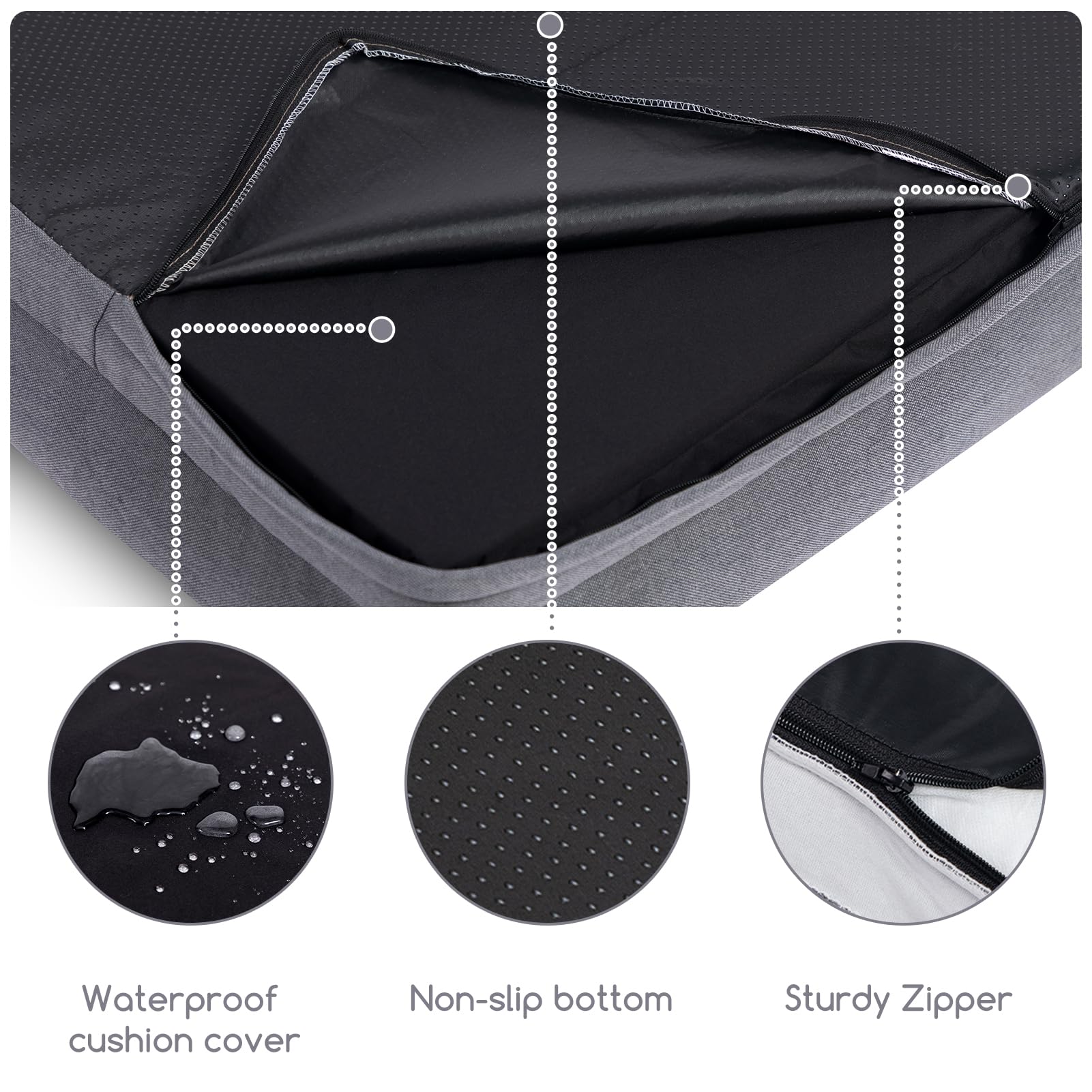 Hollypet Orthopedic Bed removable cover with zipper enables machine washing