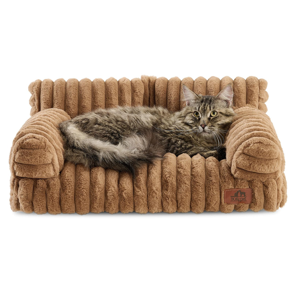 Hollypet plush cat couch close-up shows raised edges for security and comfort