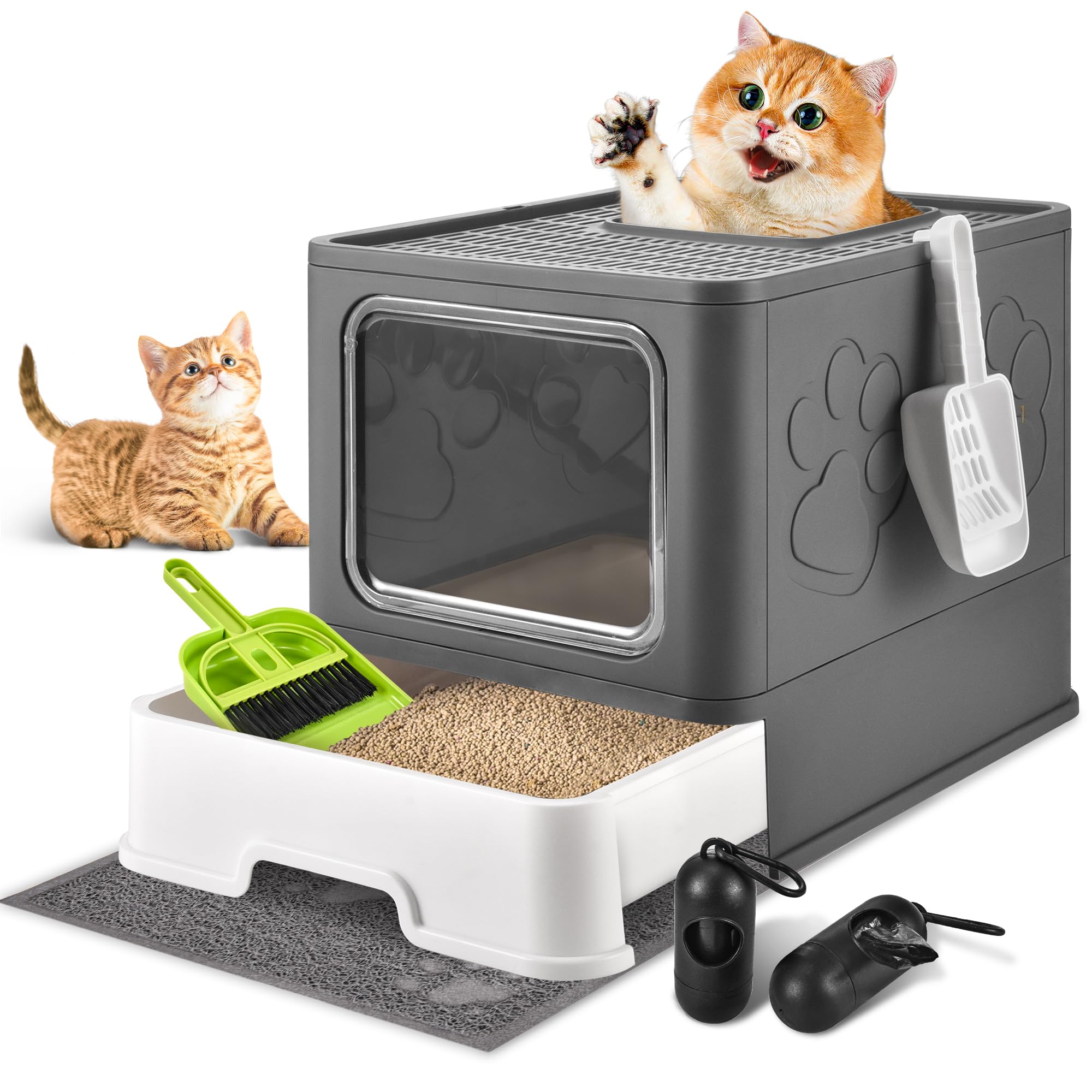Homagico cat litter box front view with lid offers privacy and odor control for indoor spaces.