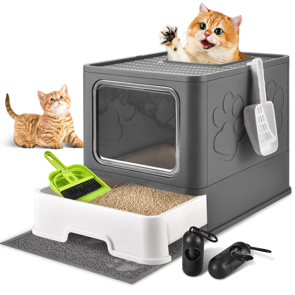Homagico cat litter box front view with lid offers privacy and odor control for indoor spaces.