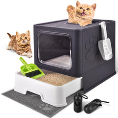 Homagico cat litter box front view shows spacious interior for easy, comfortable use.