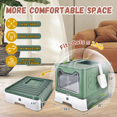 HOMAGICO cat litter box with lid and drawer open for easy cleaning access