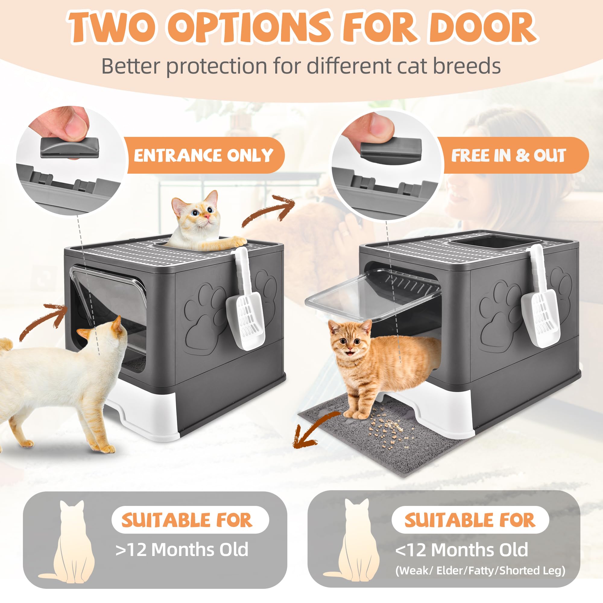 Homagico cat litter box two-entry-doors shows versatile entry options for cats.