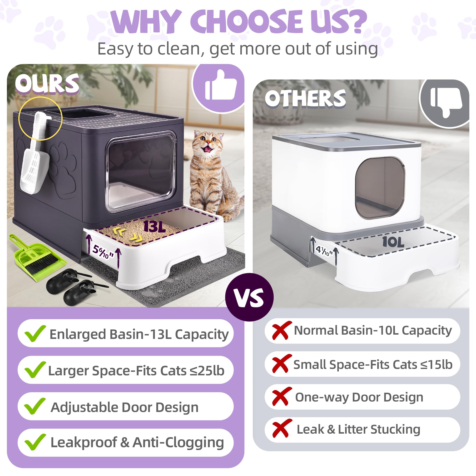Homagico drawer-litter-box-drawer-open shows convenient, time-saving cleaning design.
