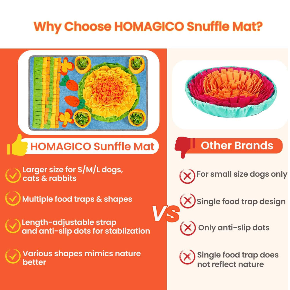 HOMAGICO Snuffle Mat with leash attachment for safe outdoor play.