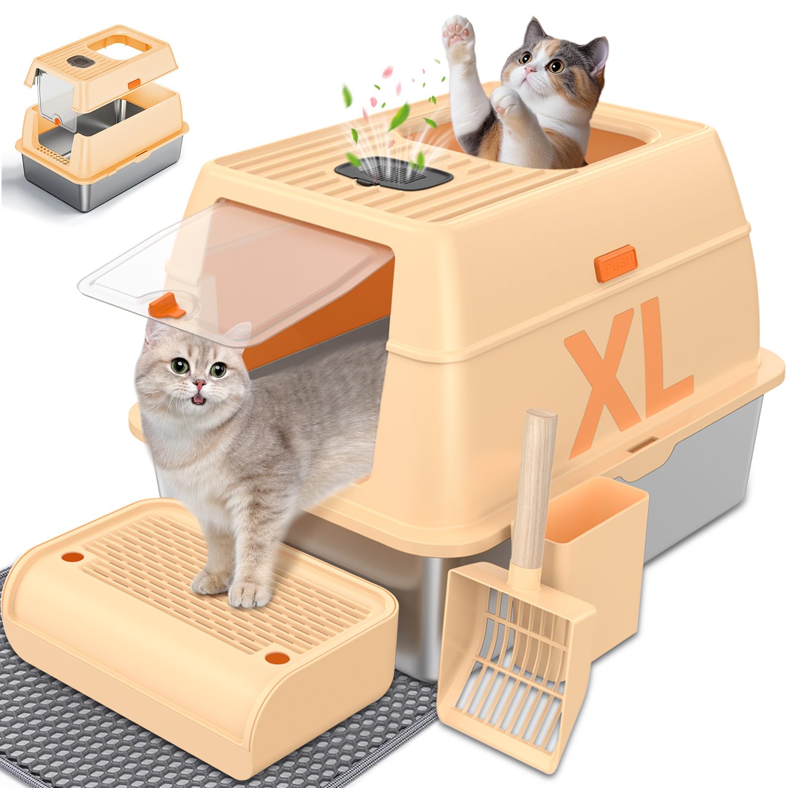 HOMAGICO stainless-steel litter box pan offers easy cleaning and odor resistance.