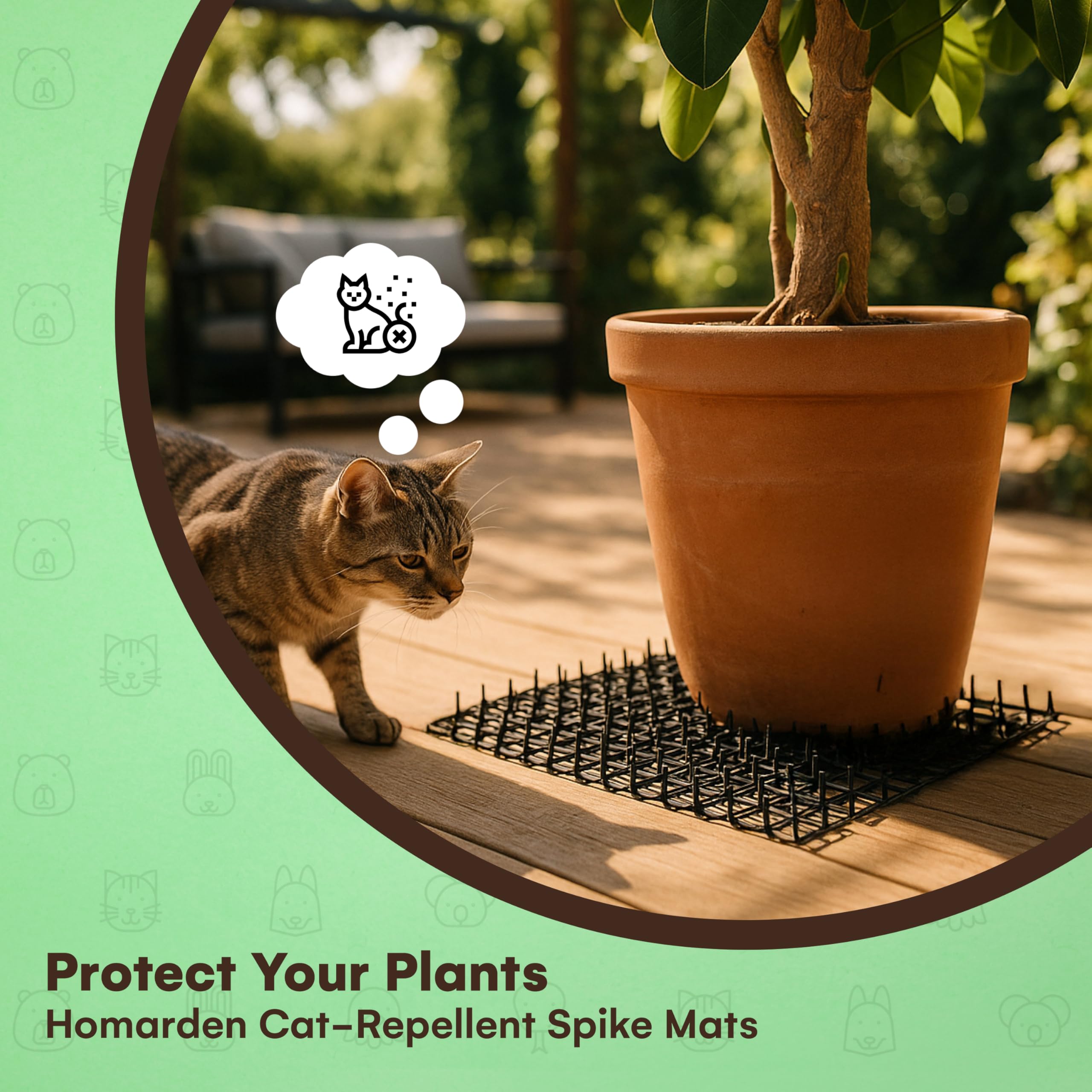 Homarden Cat Repellent Mat wrapped around a plant deters cats gently
