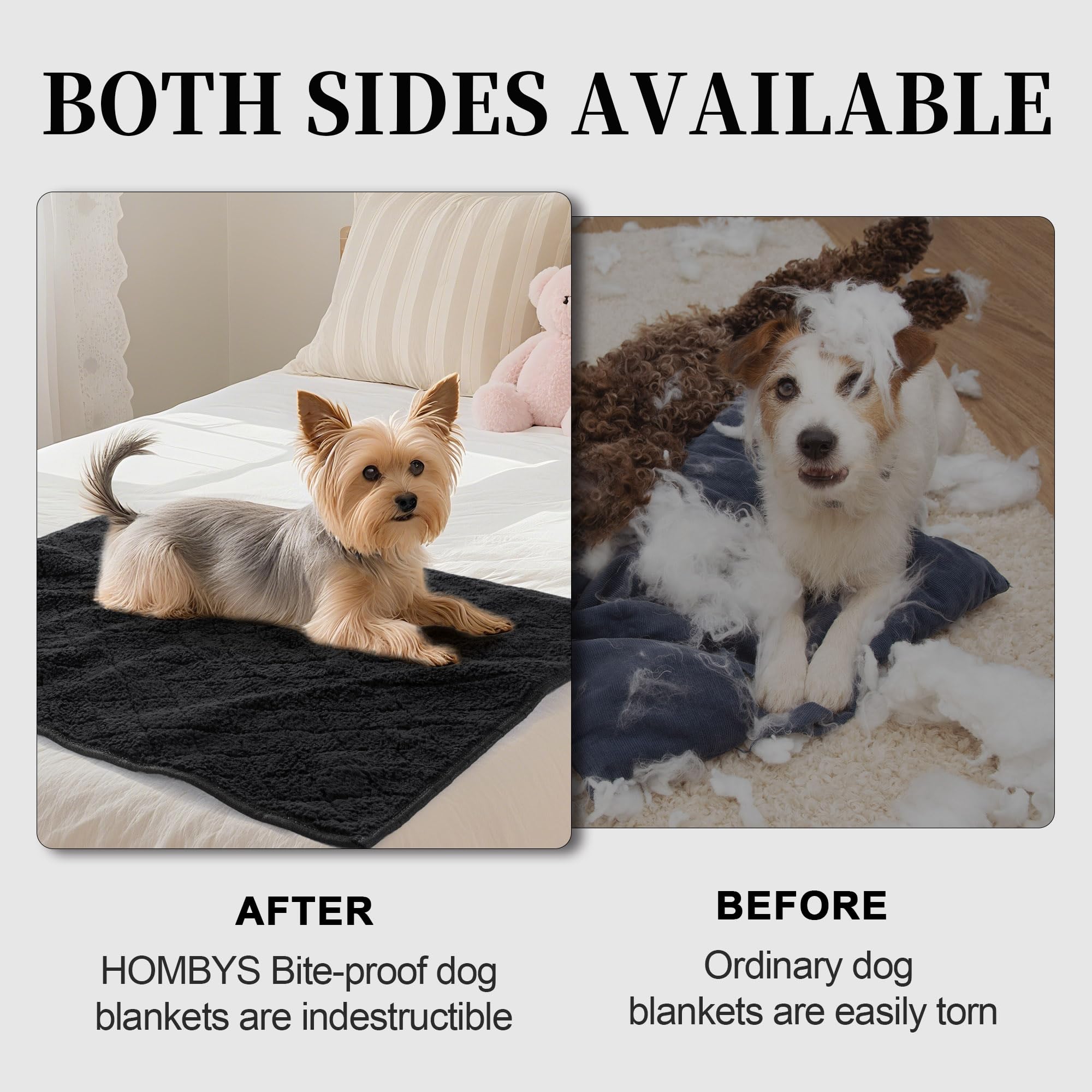 HOMBYS indestructible chew-proof dog blanket closeup fleece highlights texture and bite resistance.