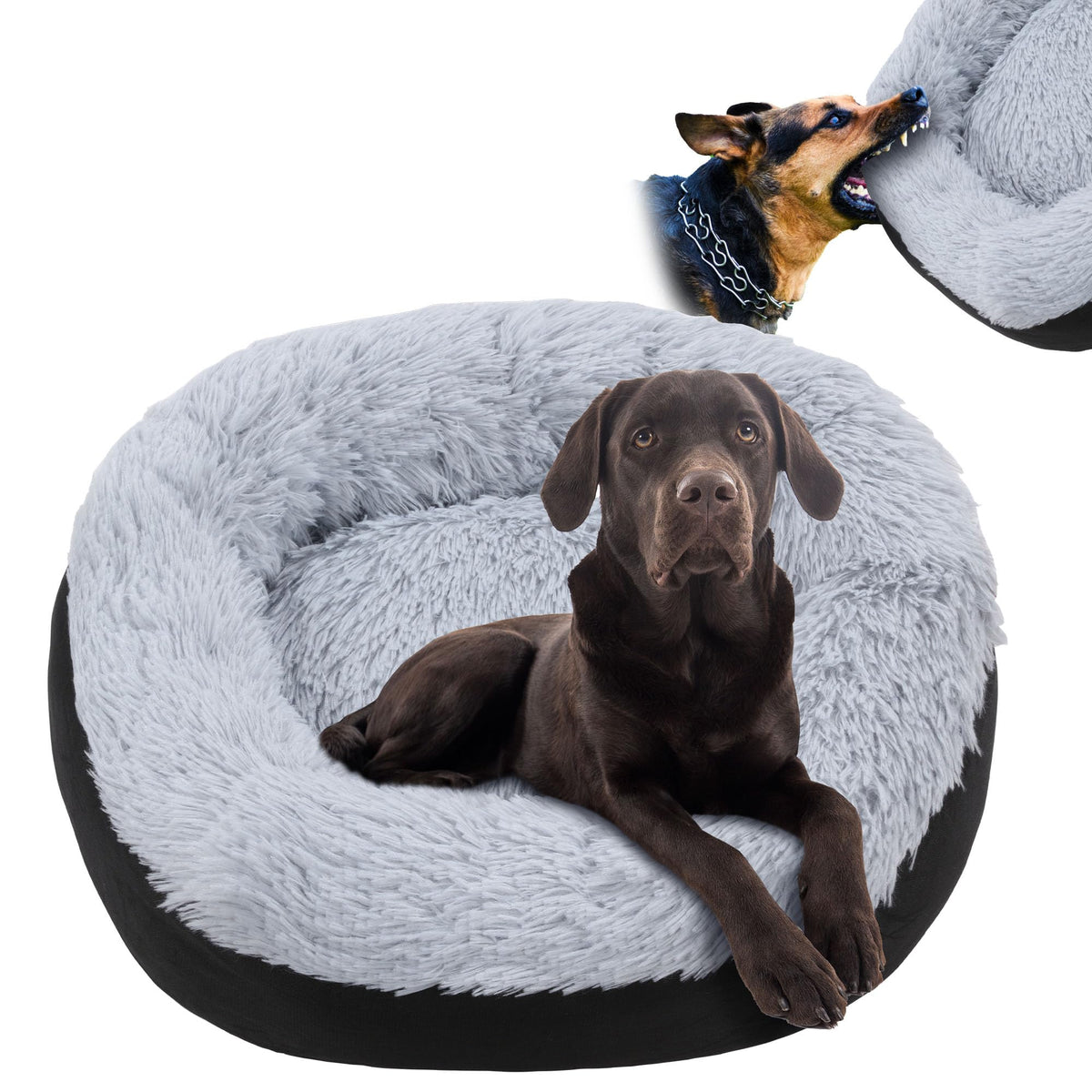 HOMBYS Indestructible Dog Bed close-up showing plush faux fur surface for cozy naps.