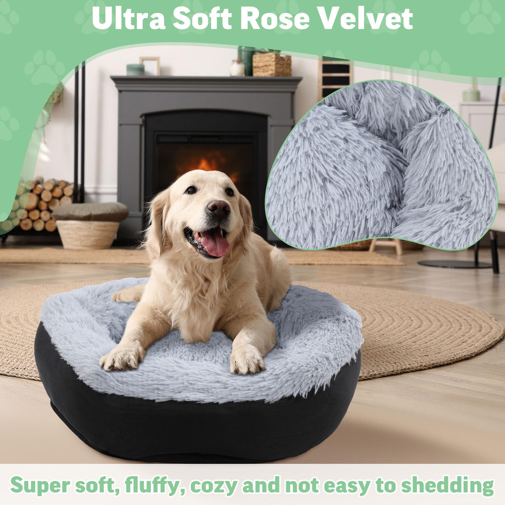 HOMBYS Indestructible Dog Bed reveals soft plush lining for warm, inviting resting space.