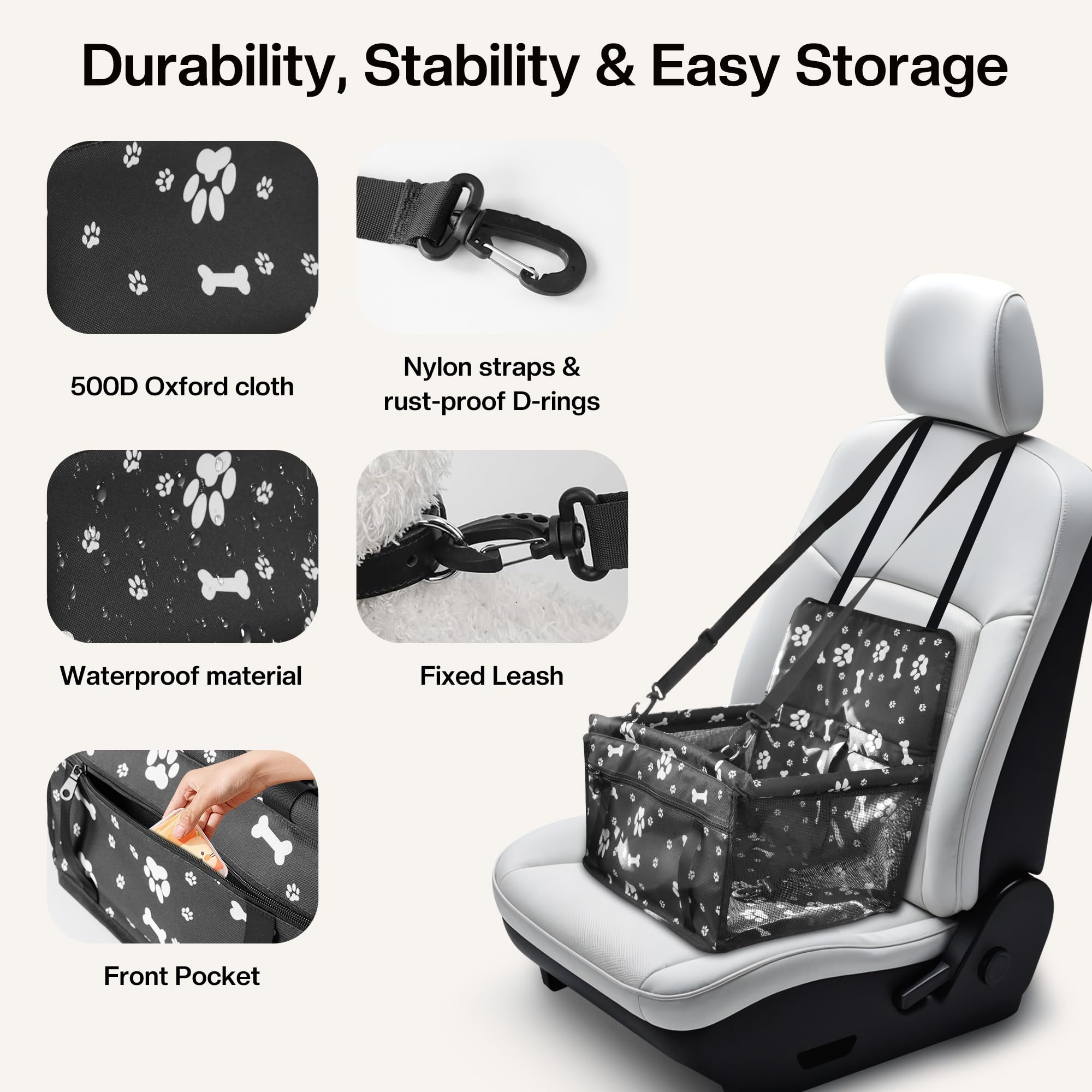 Homcolorful dog car seat folded for storage and portability