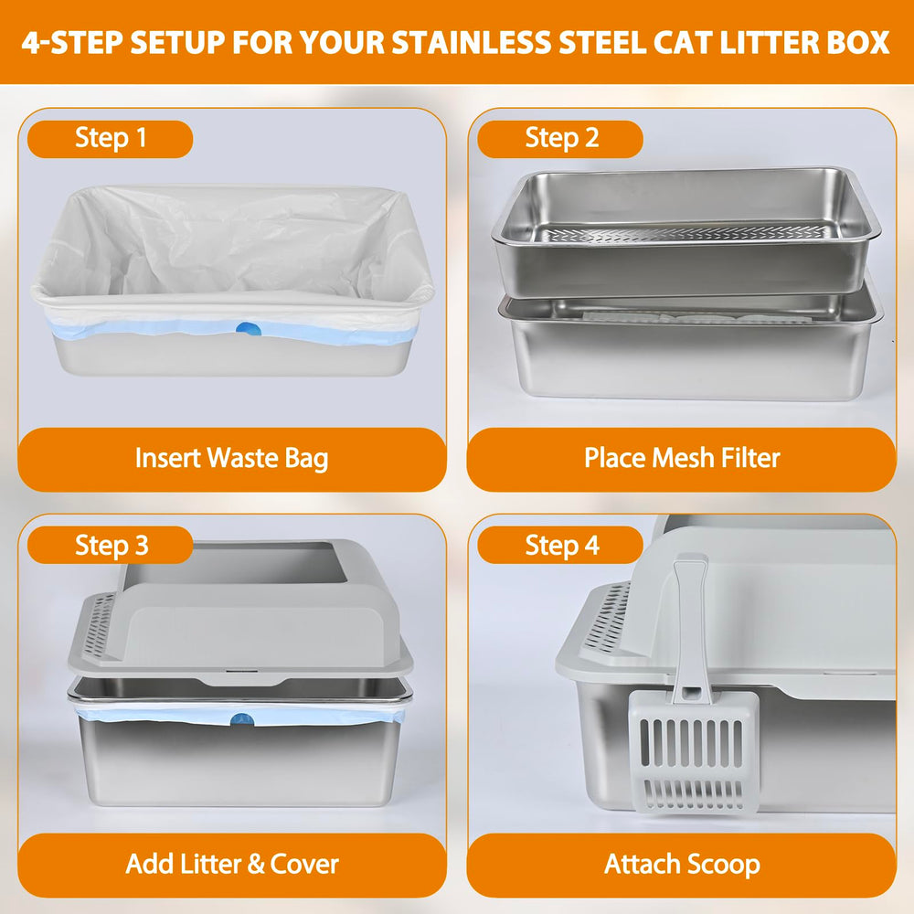 Homegroove includes scoop, urine pads, bags, and non-slip pads for quick setup.