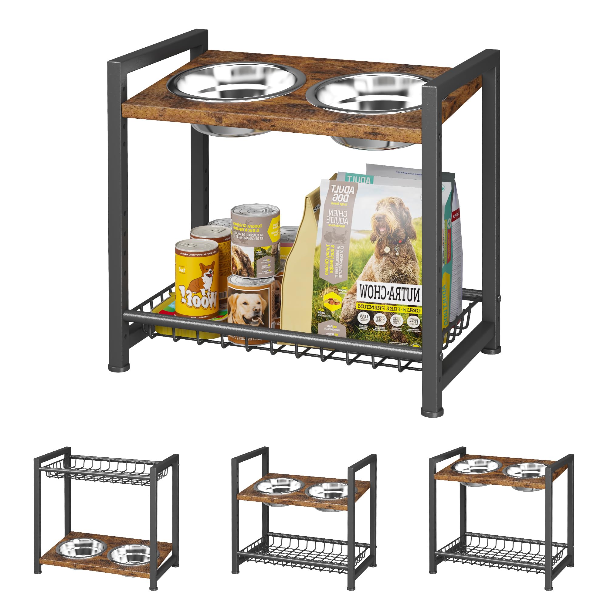Homeiju rustic black and brown finish adds durable style to feeding corners.