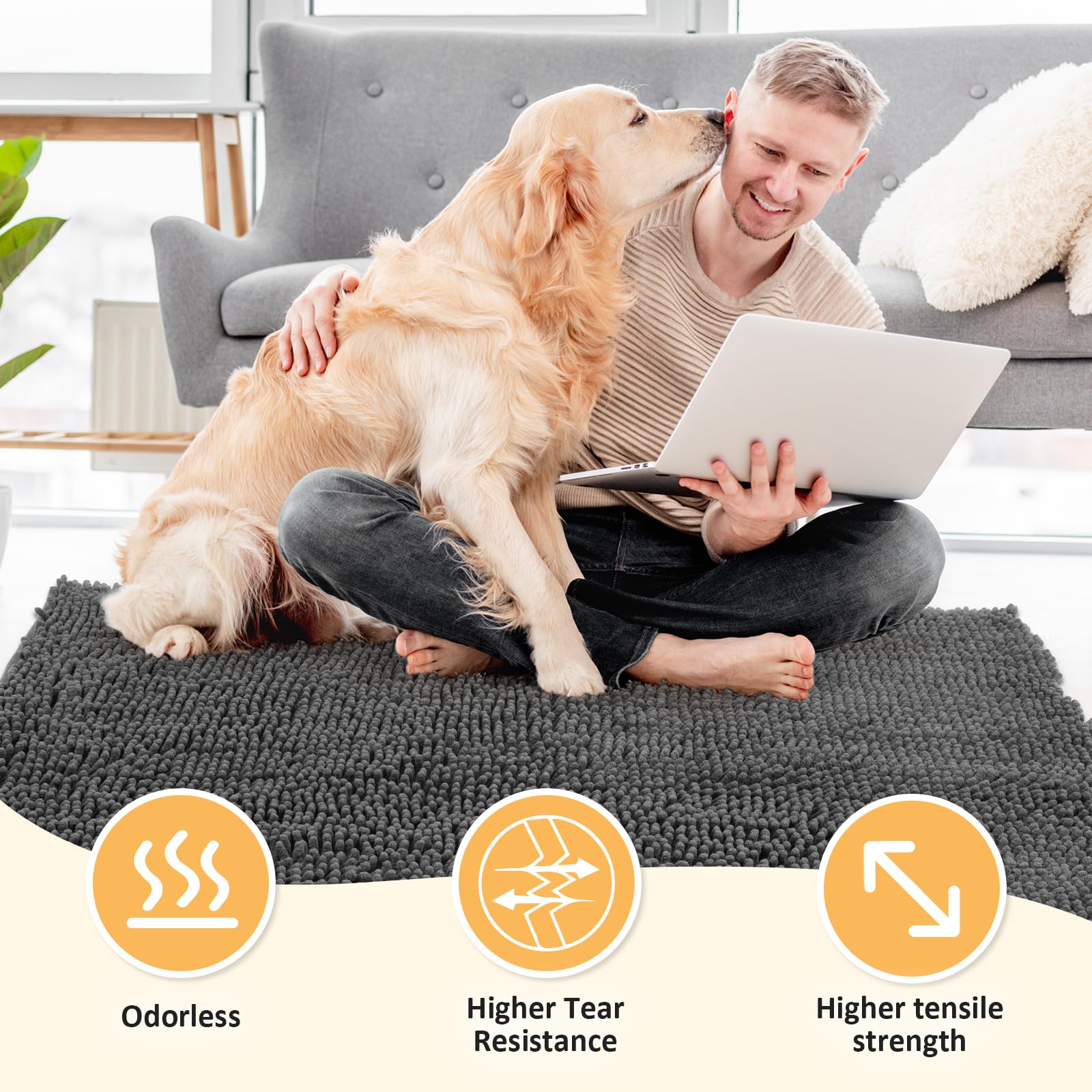 HOMEK indoor-outdoor dog mat traps dirt at entrances and car doors