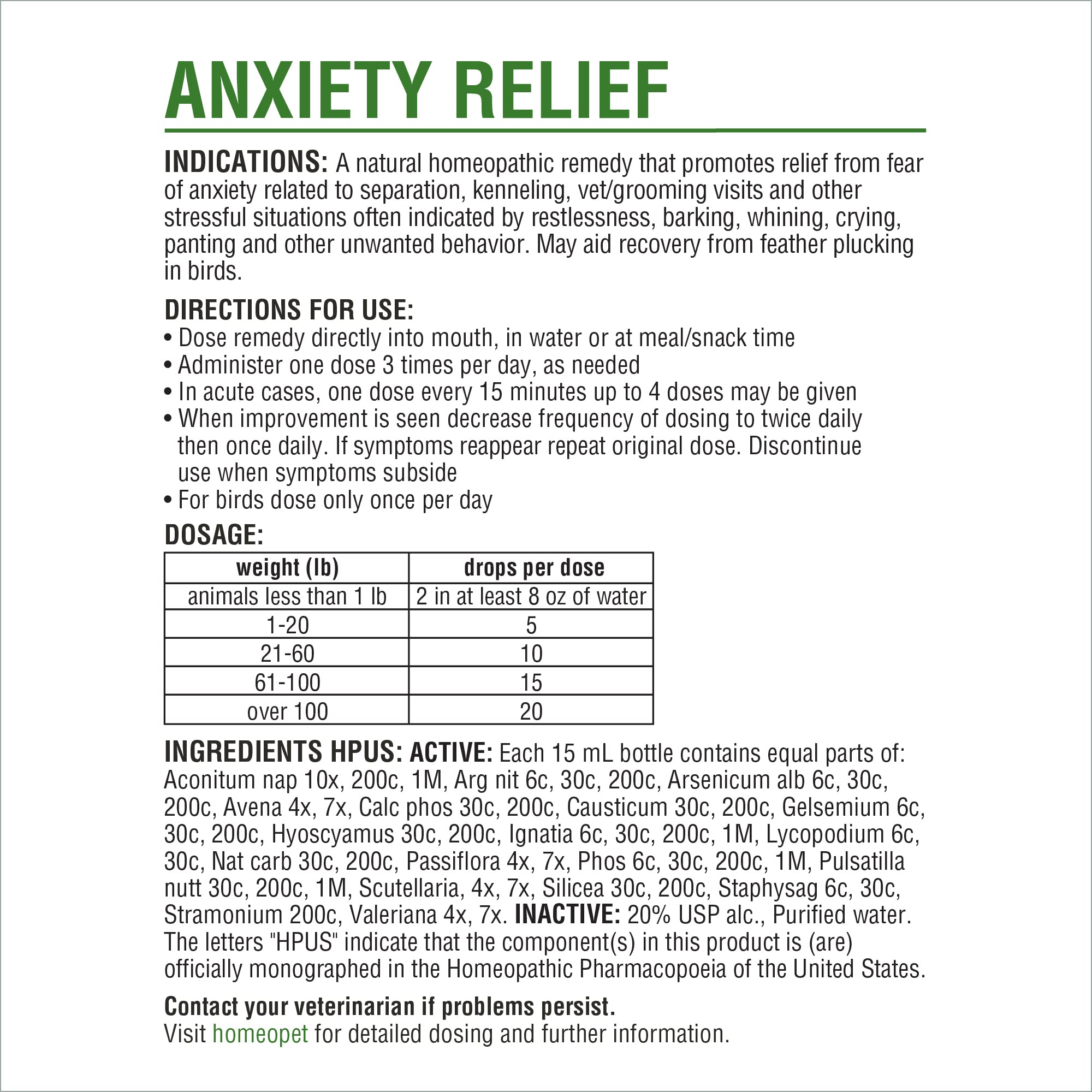 HomeoPet Anxiety Relief for birds depicts calmer behavior during stressful events.