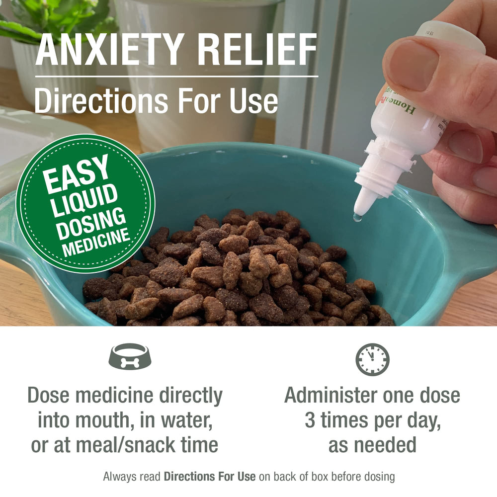 HomeoPet Anxiety Relief cat calm image highlights gentle support during grooming or vet visits.