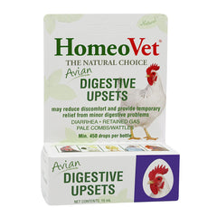 HomeoPet Avian Digestive Upsets bottle signaling gentle digestive support for birds.