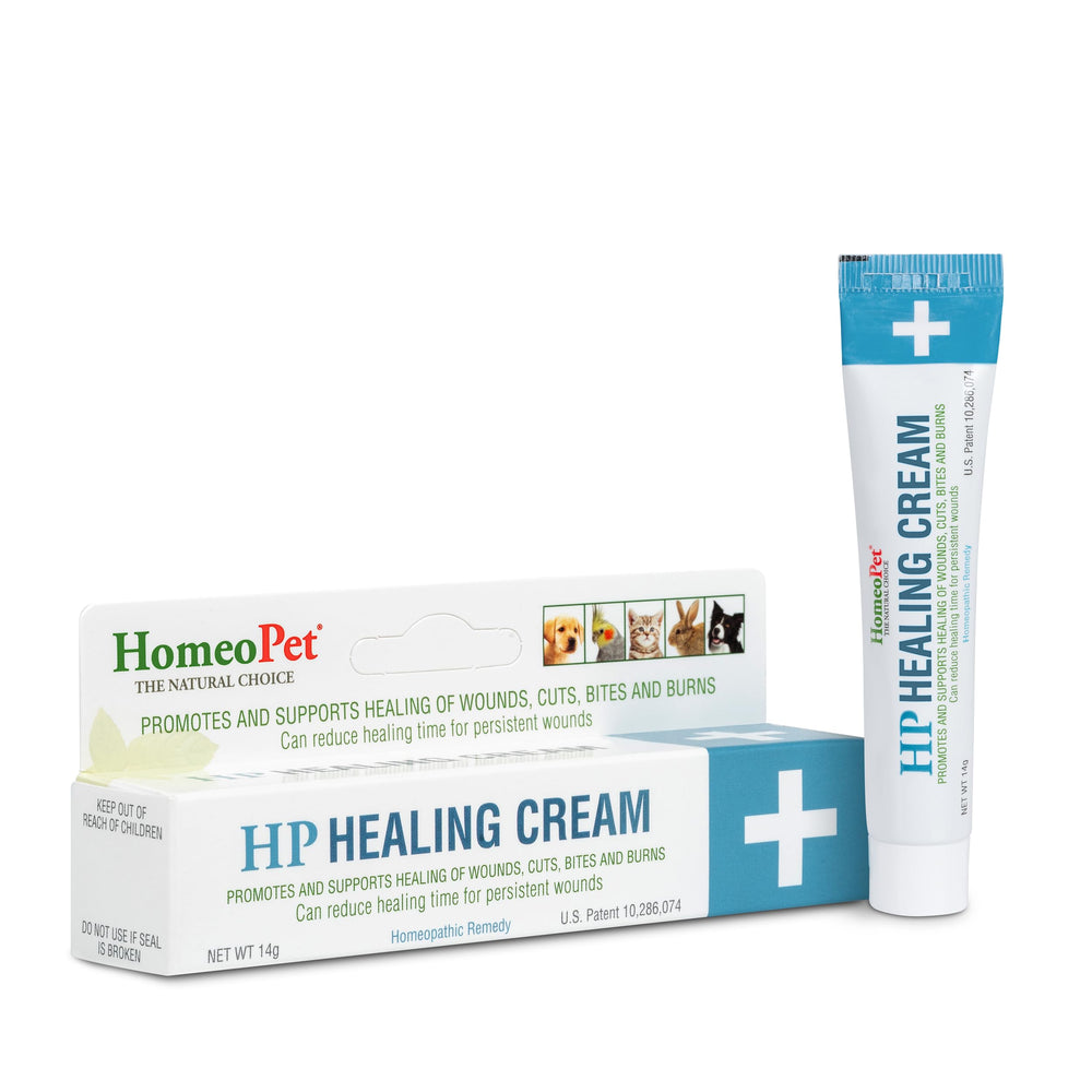 HomeoPet HP Healing Cream application close-up, gentle wound care for dogs and cats