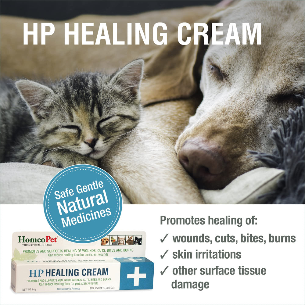 HomeoPet HP Healing Cream on a wound area, supports natural healing for pets