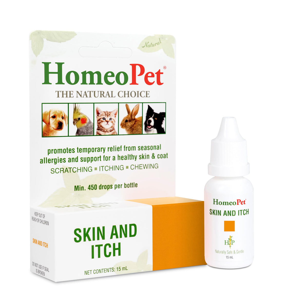 HomeoPet Skin and Itch bottle pour for simple, natural relief.