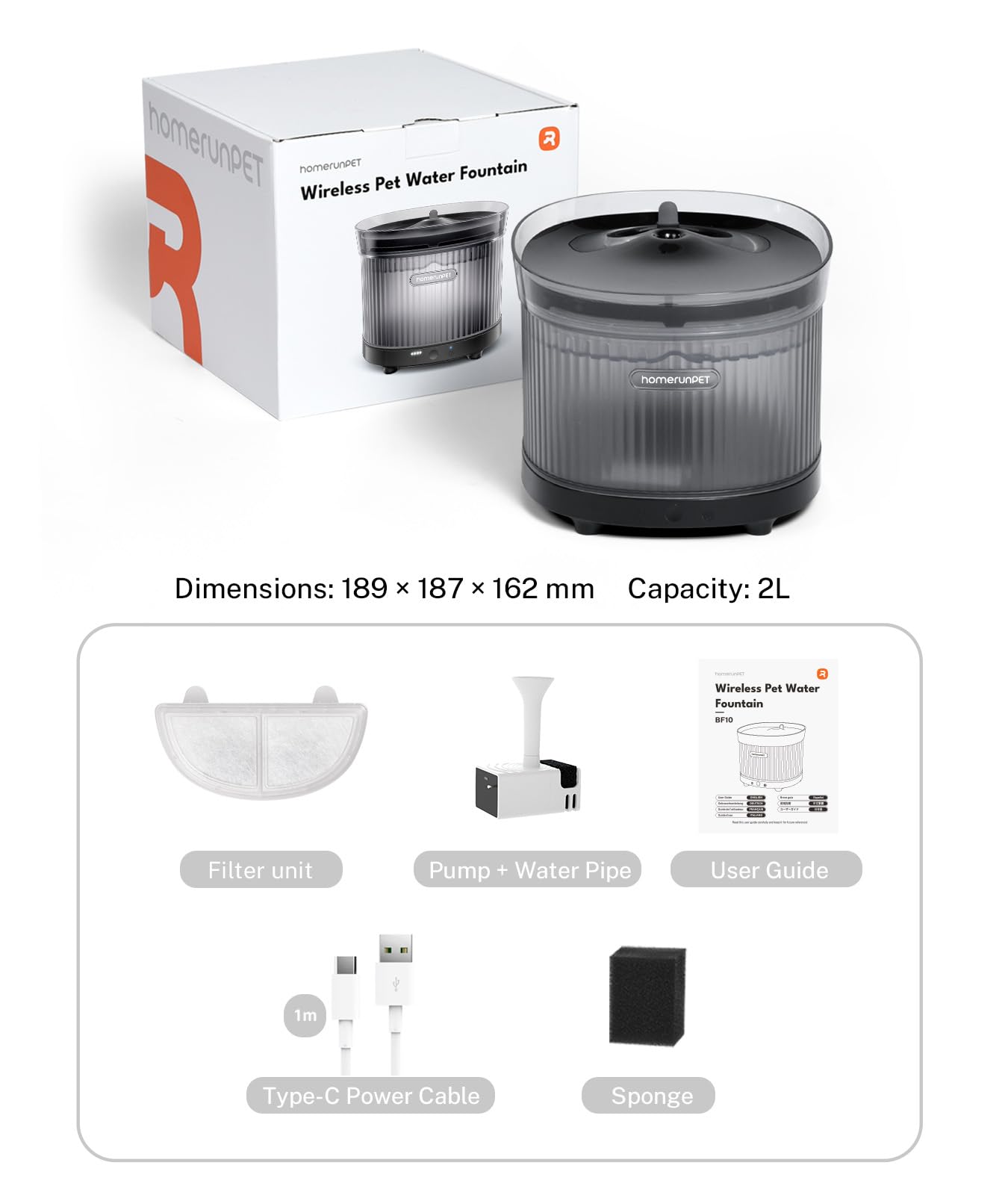 HomeRunPet black fountain on kitchen counter with gentle water flow.