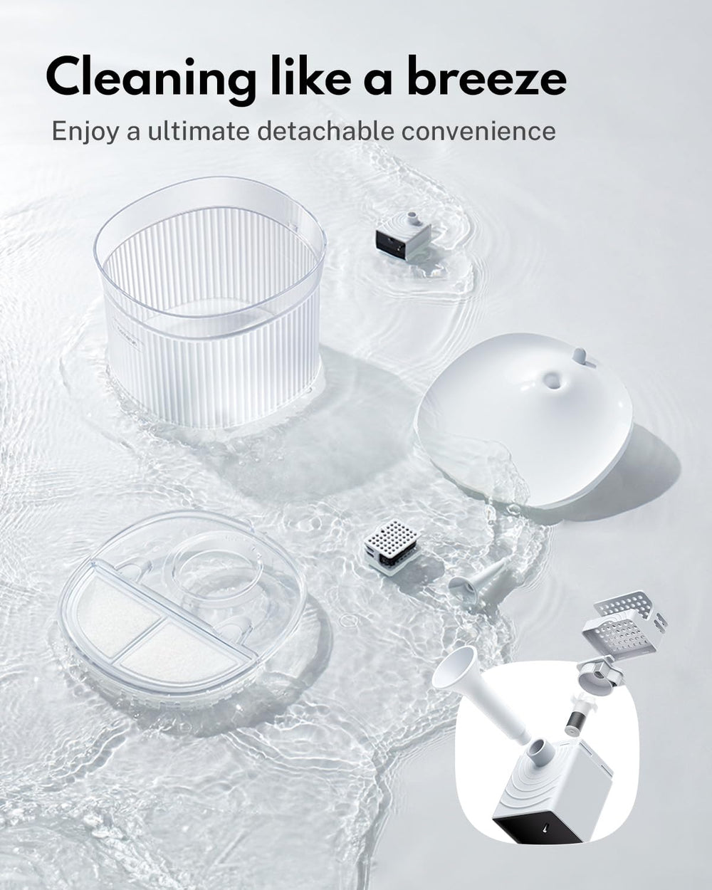HomeRunPet transparent tank provides a clear view of hydration habits and water levels.