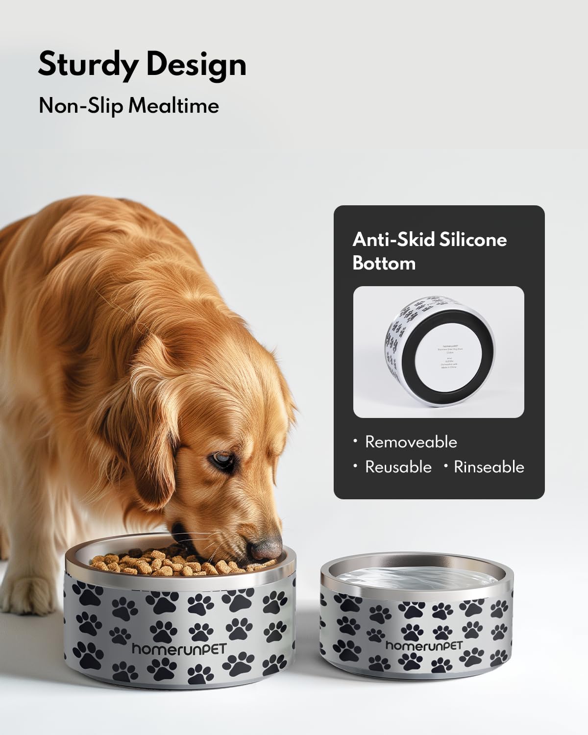 HomeRunPet dishwasher-safe dog bowl for easy cleaning.