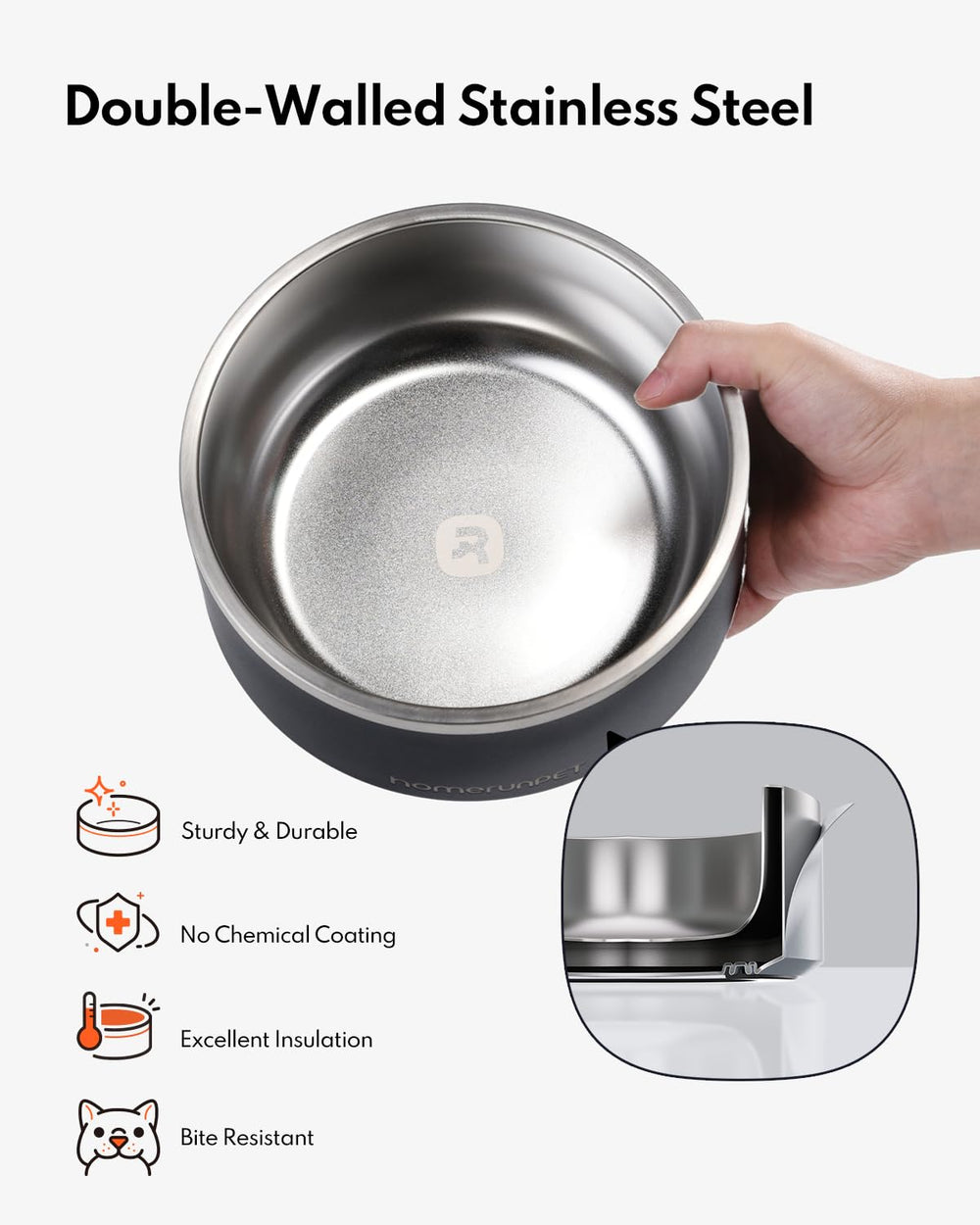 Homerunpet dishwasher-safe bowl for quick, easy cleanup after meals.