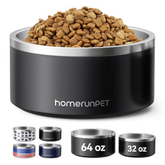 Homerunpet double-wall stainless steel dog bowls keep water cold and food fresh longer.
