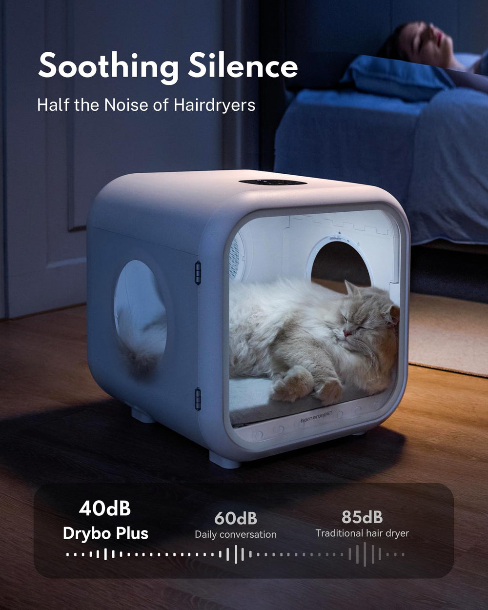HomeRunPet Dryer bed-mode offers a cozy, multi-season pet bed