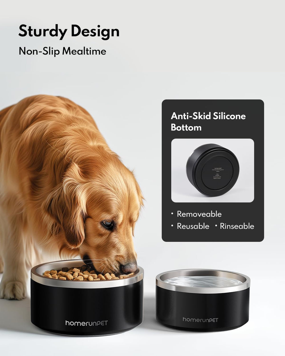 Homerunpet durable stainless steel resists dents and scratches for daily use.