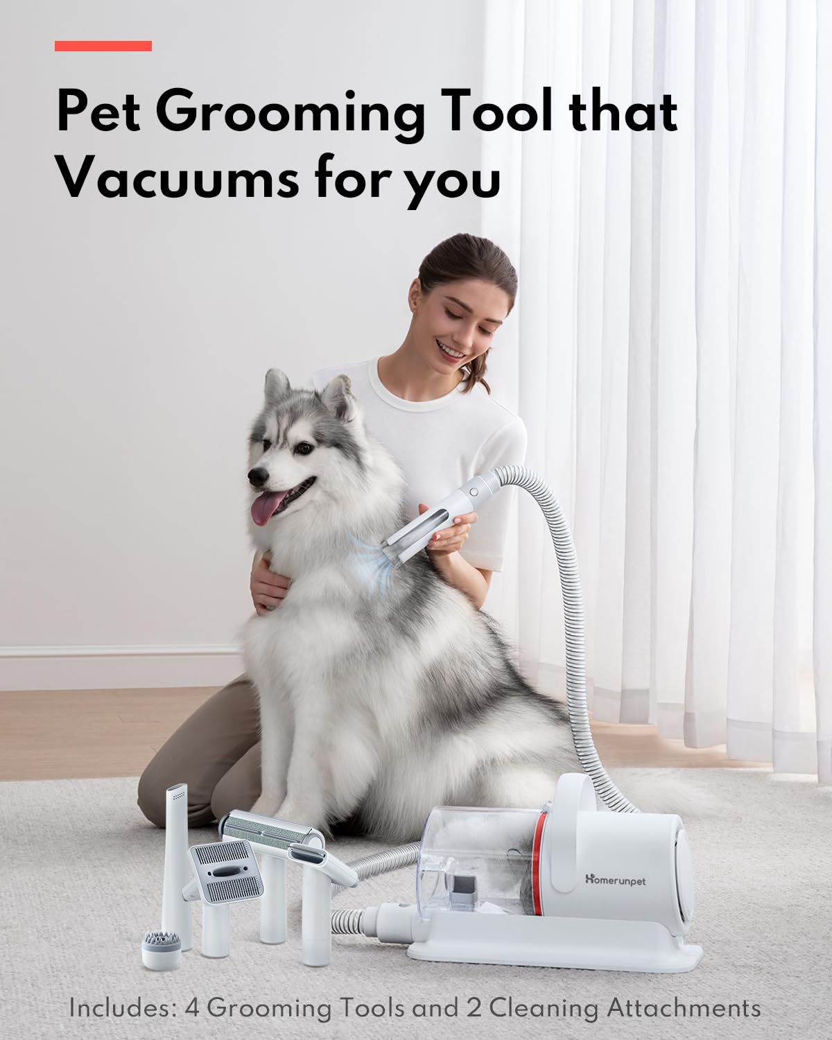 HomeRunPet pet grooming session with calm, low-noise vacuum