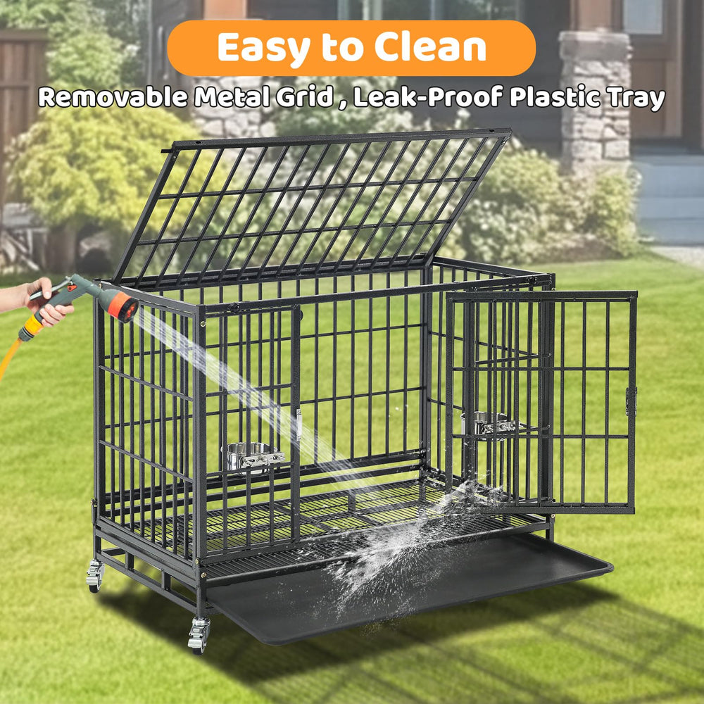 Homey Pet 37-inch stackable crate suitable for medium dogs like French Bulldog.