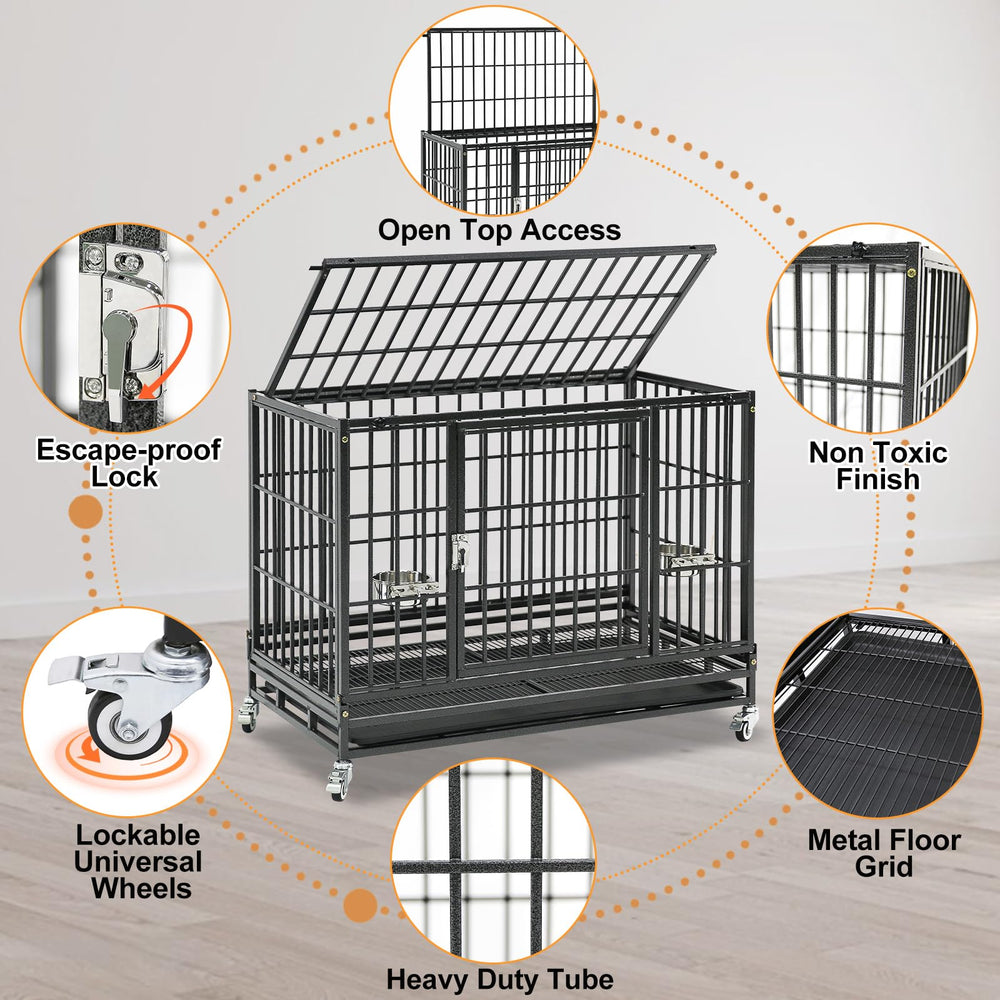 Homey Pet 37-inch stackable crate escape-proof lock for secure containment.