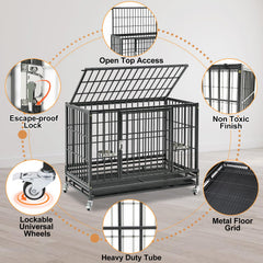 Homey Pet 37-inch stackable crate escape-proof lock for secure containment.