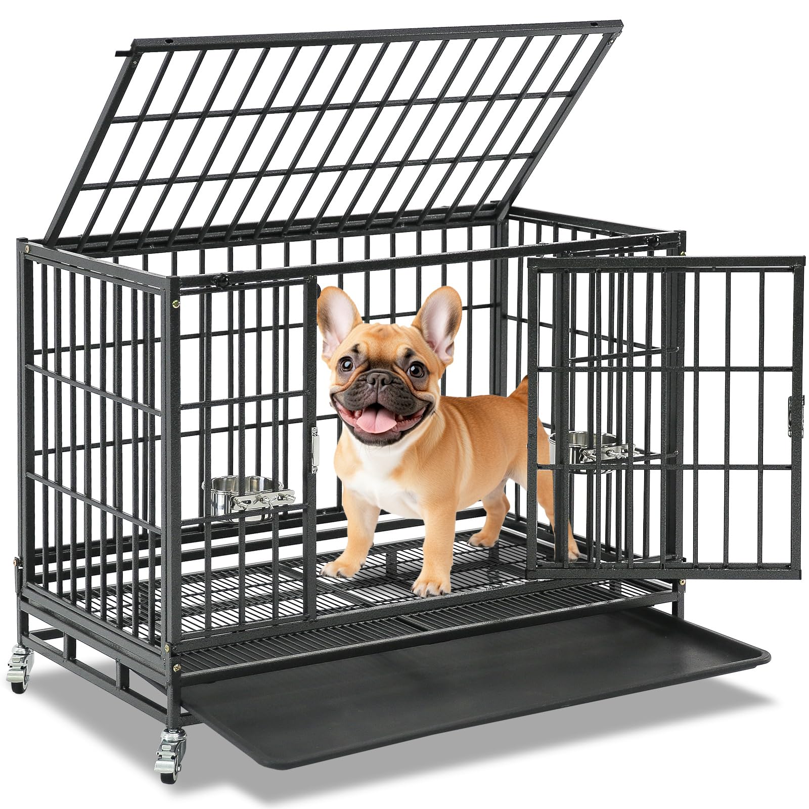 Homey Pet 37-inch stackable crate front view for space-saving design.