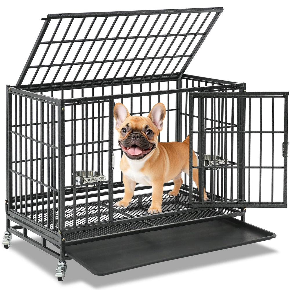 Homey Pet 37-inch stackable crate front view for space-saving design.