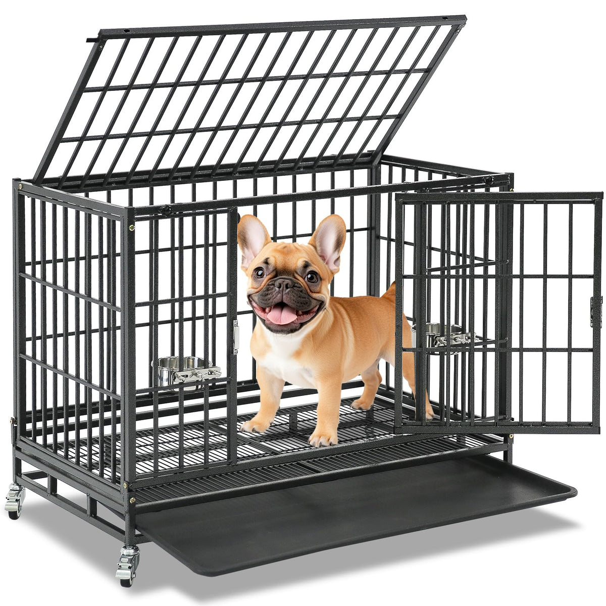Homey Pet 37-inch stackable crate front view for space-saving design.