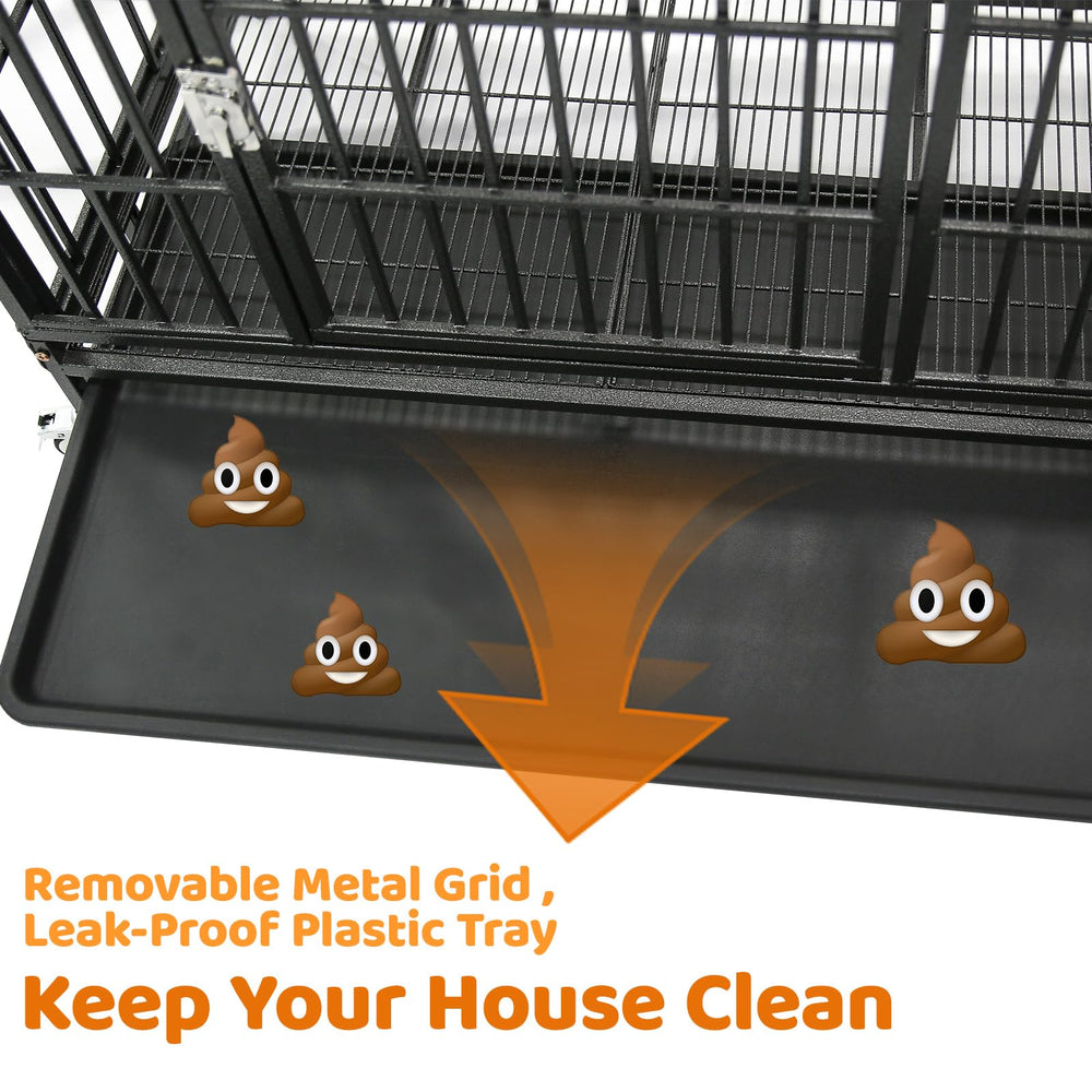 Homey Pet 37-inch stackable crate removable tray simplifies cleaning.