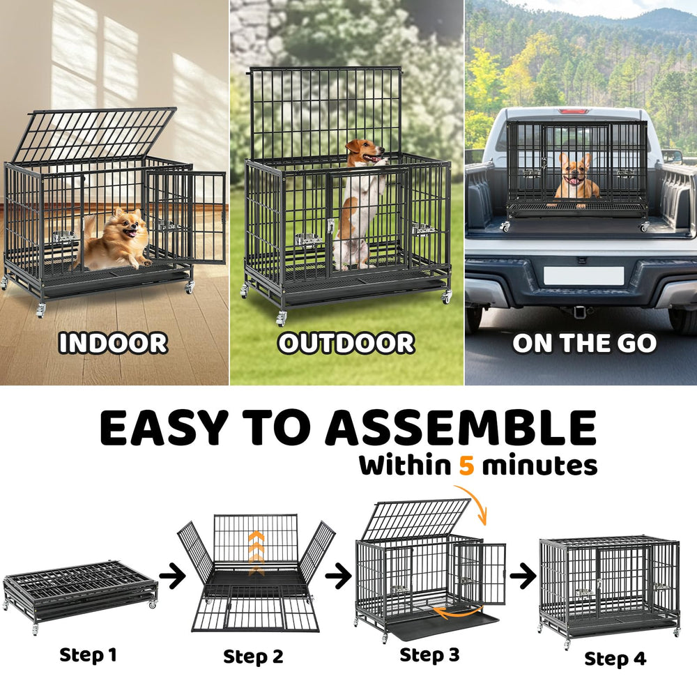 Homey Pet 37-inch stackable crate wheels enable easy room-to-room movement.