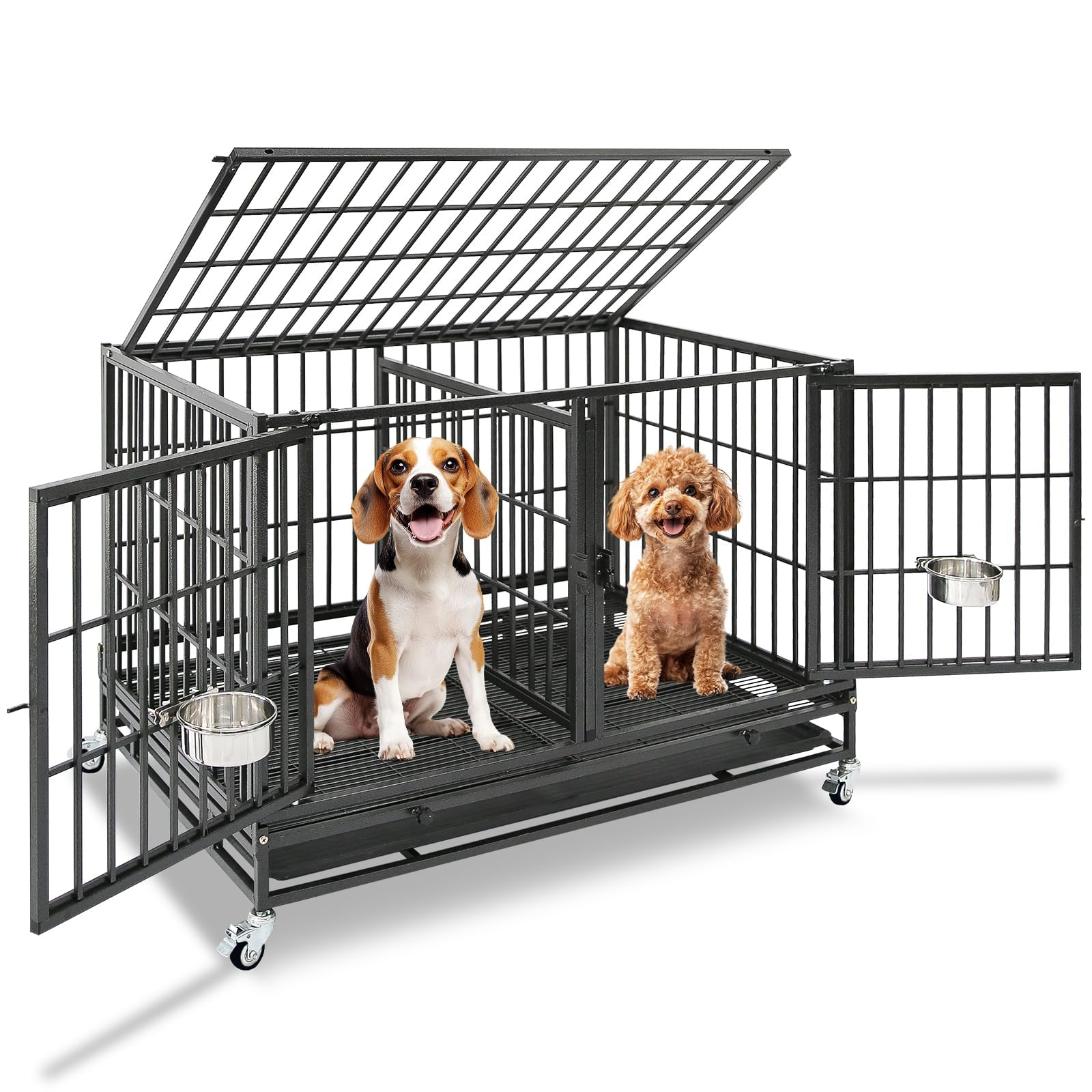 Homey Pet 43 Inch Dog Crate front view shows space-saving design for multi-pet homes