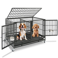 Homey Pet 43 Inch Dog Crate front view shows space-saving design for multi-pet homes