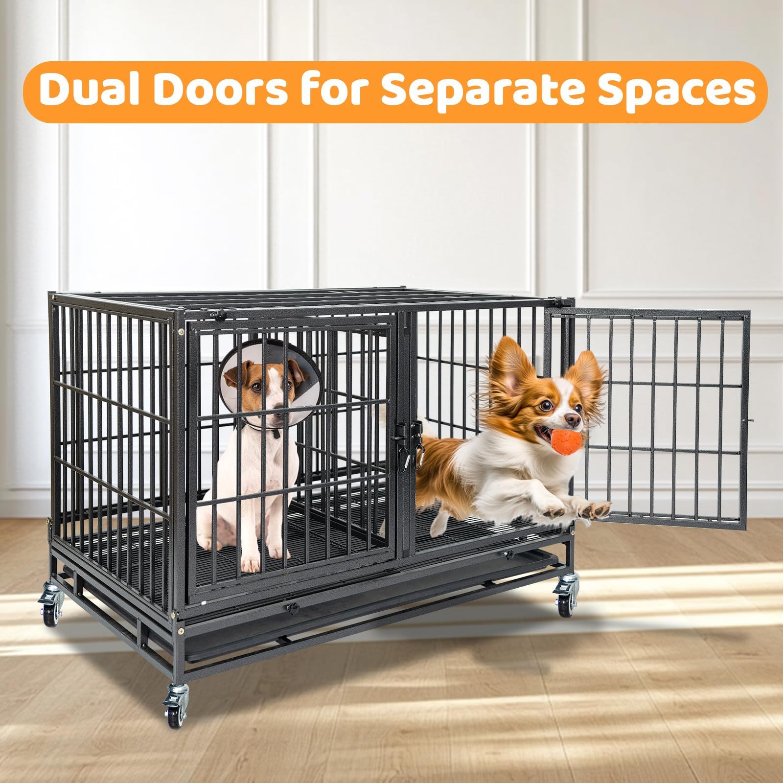 Homey Pet 43 Inch Dog Crate wheels provide effortless room-to-room movement