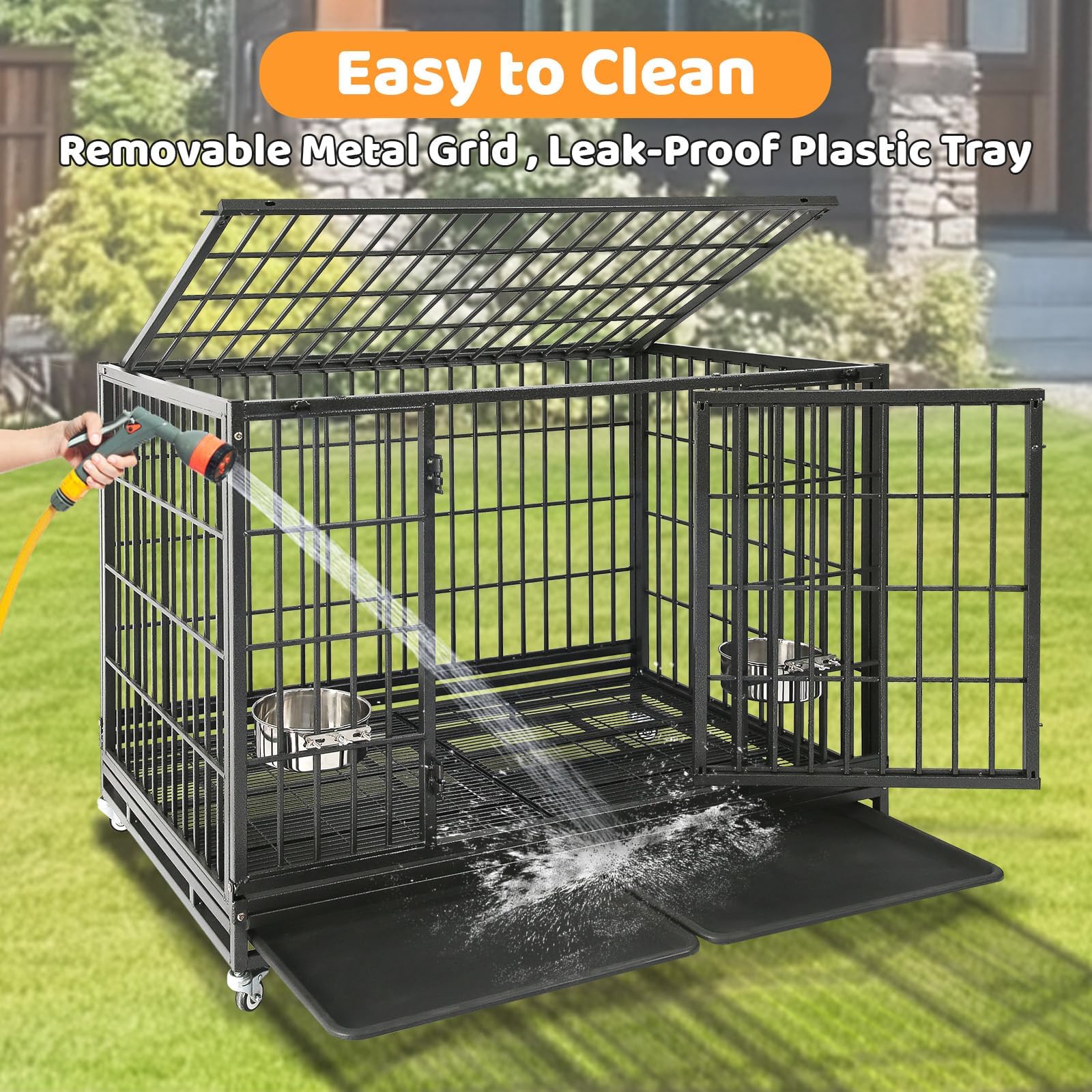 Homey Pet 48in crate 360° wheels allow easy movement between rooms.