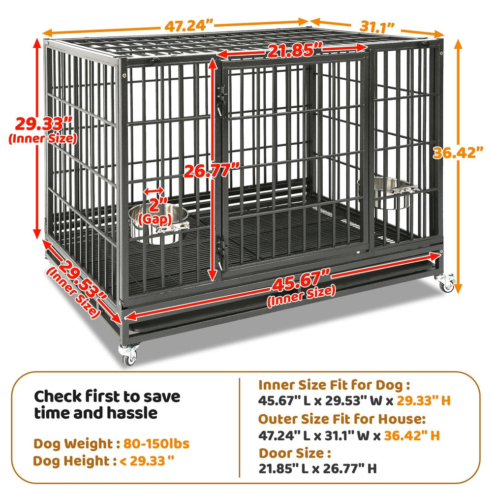 Homey Pet 48in crate adjustable bowls keep meals clean and within reach.