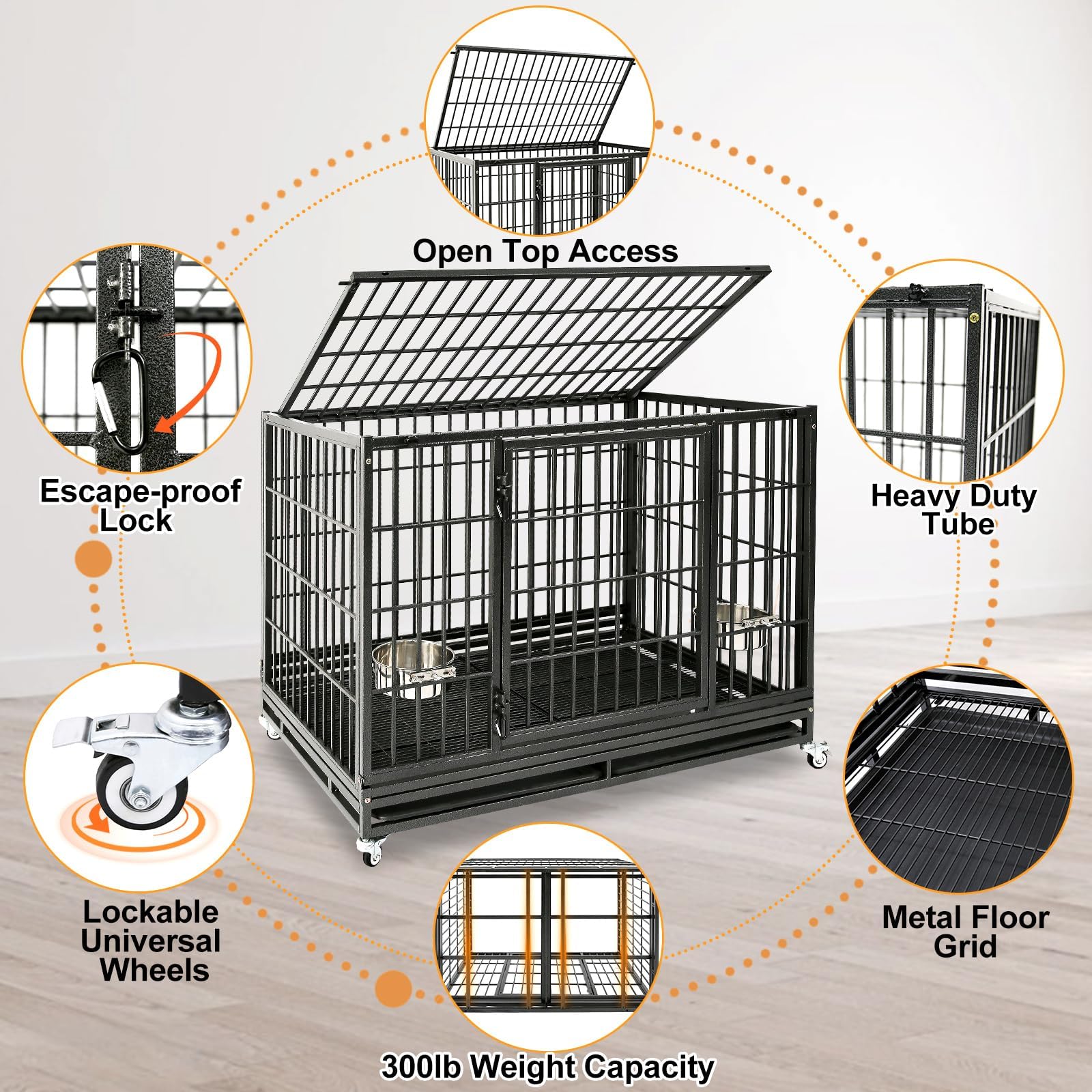 Homey Pet 48in crate escape-proof lock ensures secure containment for large dogs.